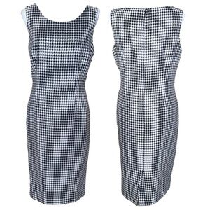 Kasper Black White Large Print Houndstooth Sleeveless Sheath Dress Sz 10